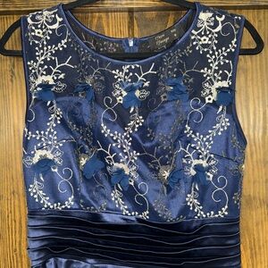 Elegant Navy Blue Floral Embroidered Dress